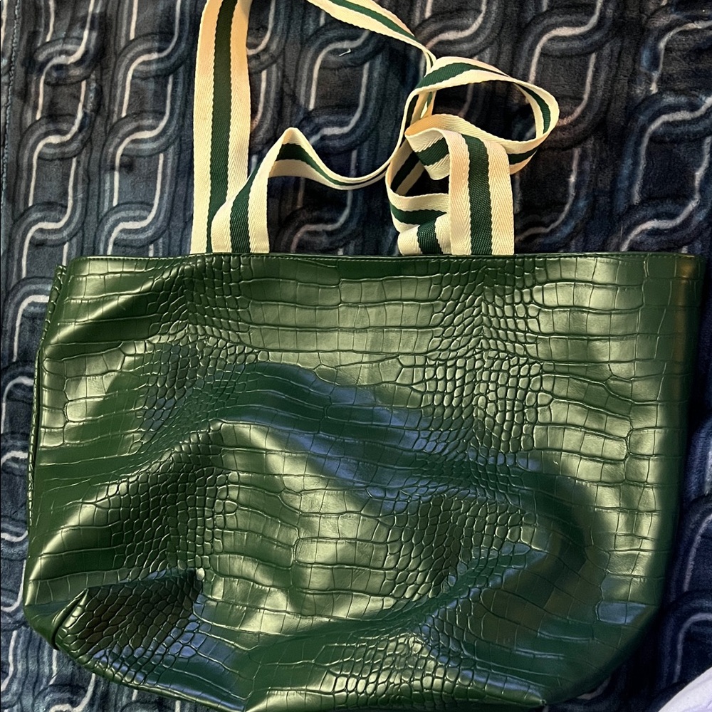 Green Crocodile-Embossed Tote Bag